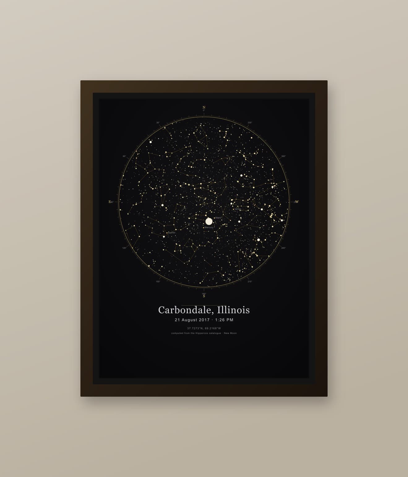 Framed sky chart — Carbondale, Illinois