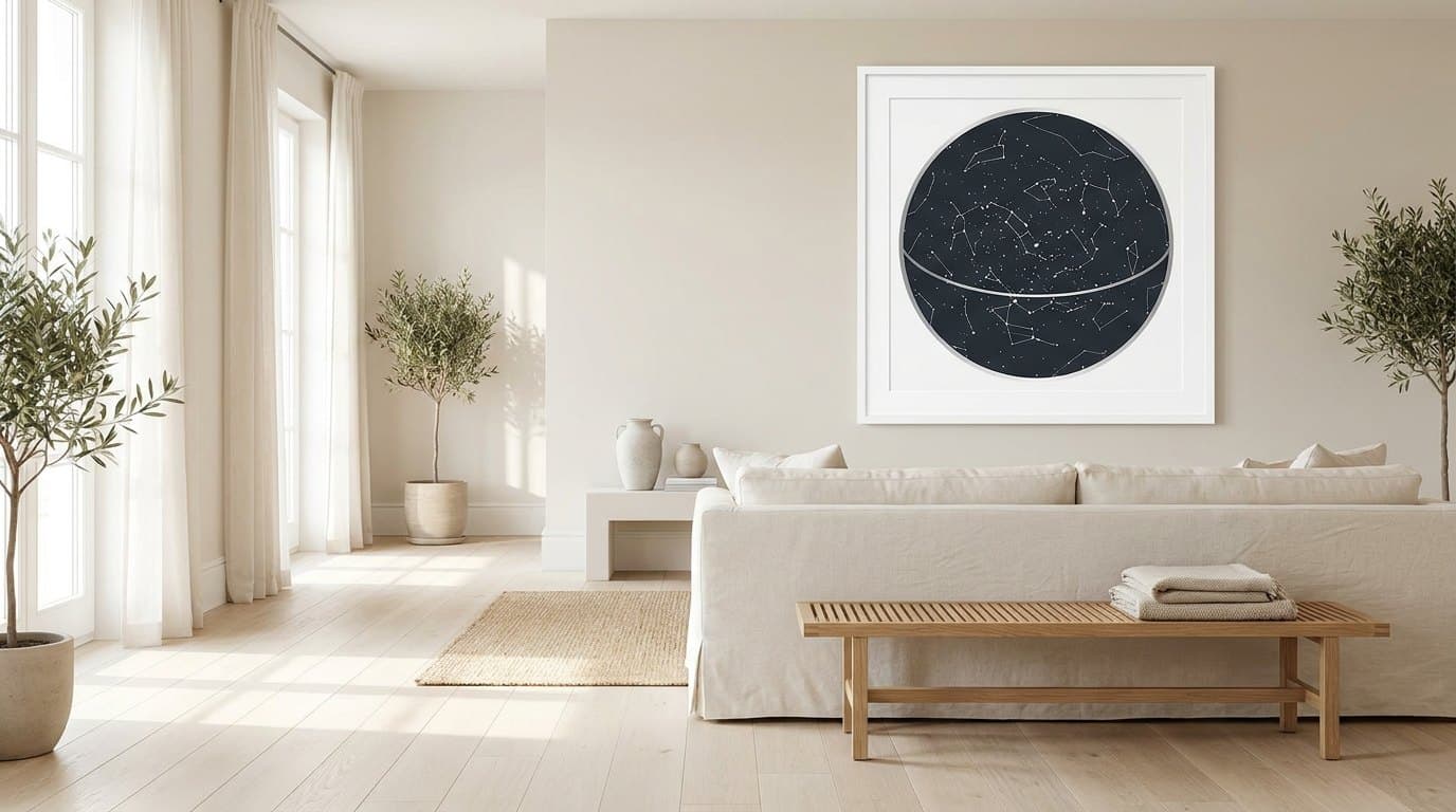 A Painted Heavens chart on the wall — The morning room